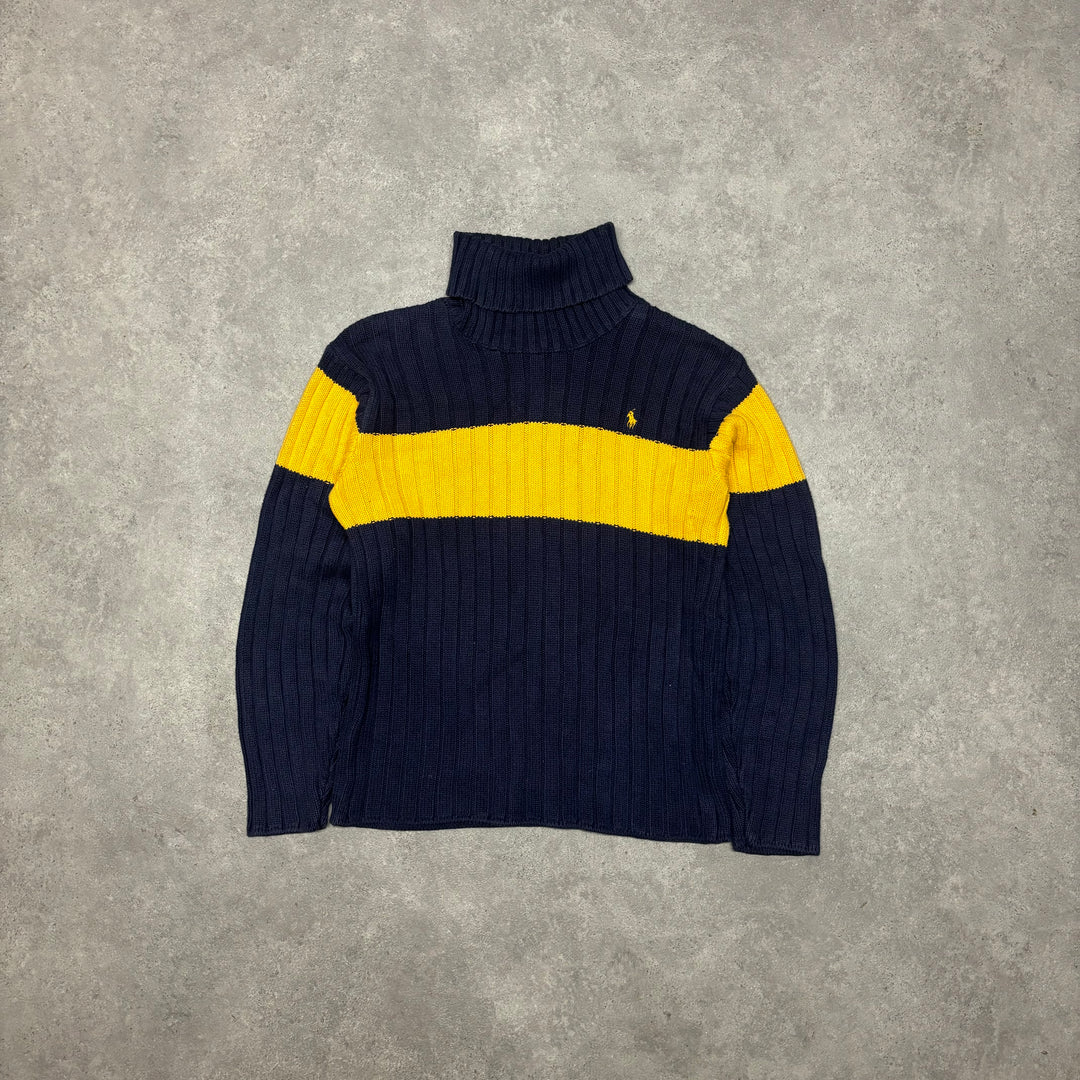 Vintage Polo Ralph Lauren Navy & Yellow Stripy Mock Neck Jumper (S)