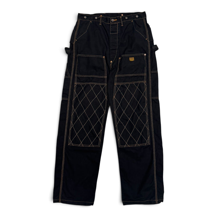 Kapital Black Denim Double Knee Contrast Stitching Trousers (32)