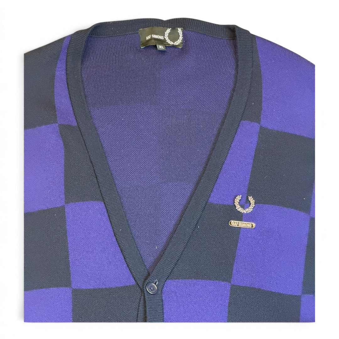 Raf Simons x Fred Perry Purple & Black Checkered Knitted Cardigan (XXL)