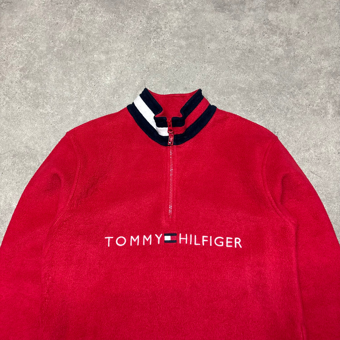 90's Vintage Tommy Hilfiger Red Spell Out Fleece (M)