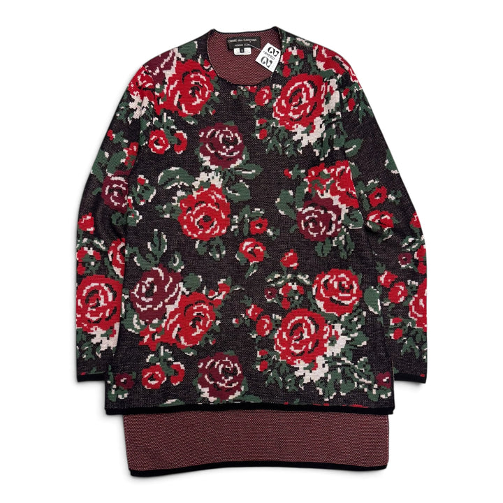 Comme Des Garcons Red & Black Floral Long Knitted Sweater (M)
