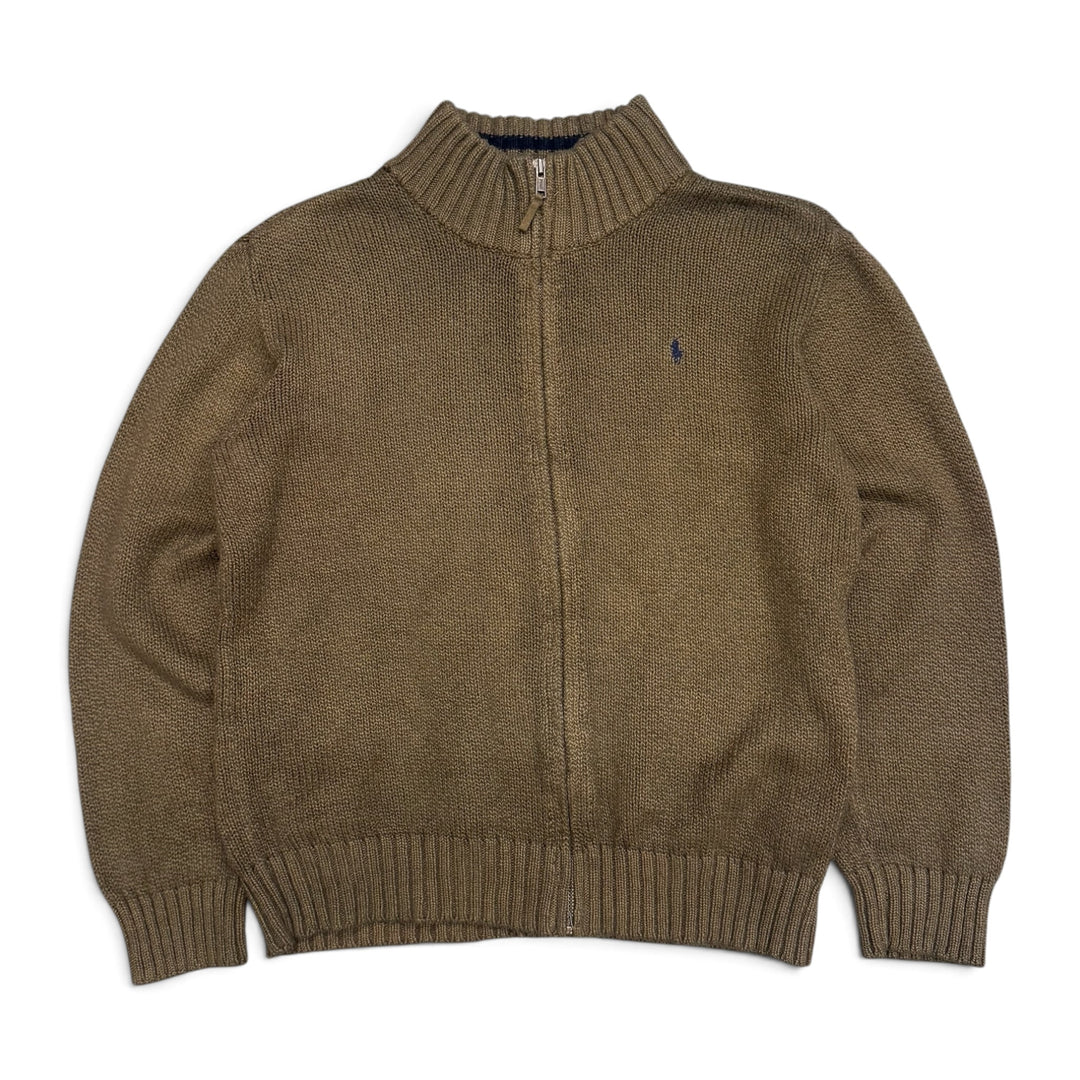 Vintage Polo Ralph Lauren Khaki Full Zip Knitted Jumper (S)
