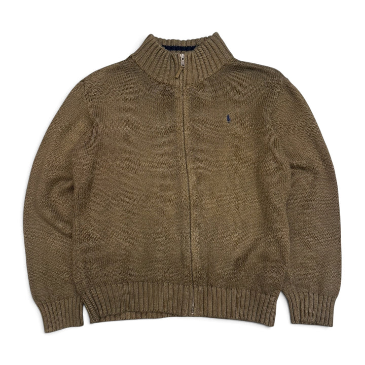 Vintage Polo Ralph Lauren Khaki Full Zip Knitted Jumper (S)