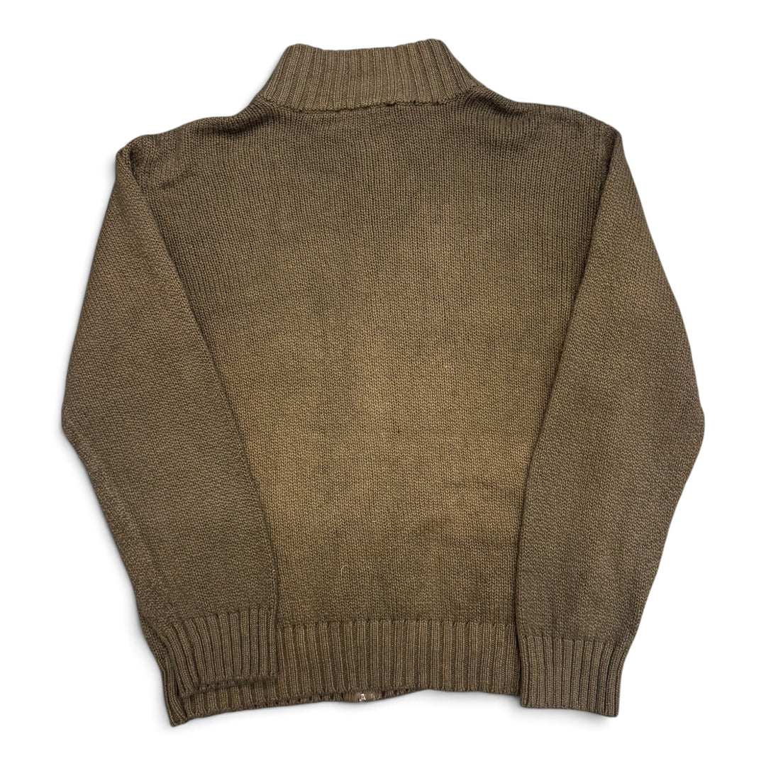 Vintage Polo Ralph Lauren Khaki Full Zip Knitted Jumper (S)