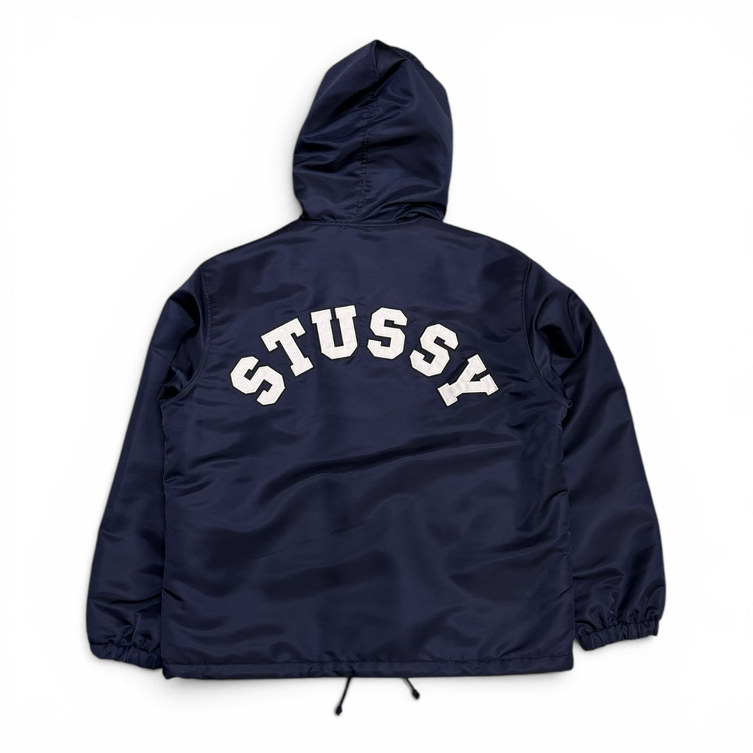 Stussy Navy Satin Hooded Varsity Jacket (S)