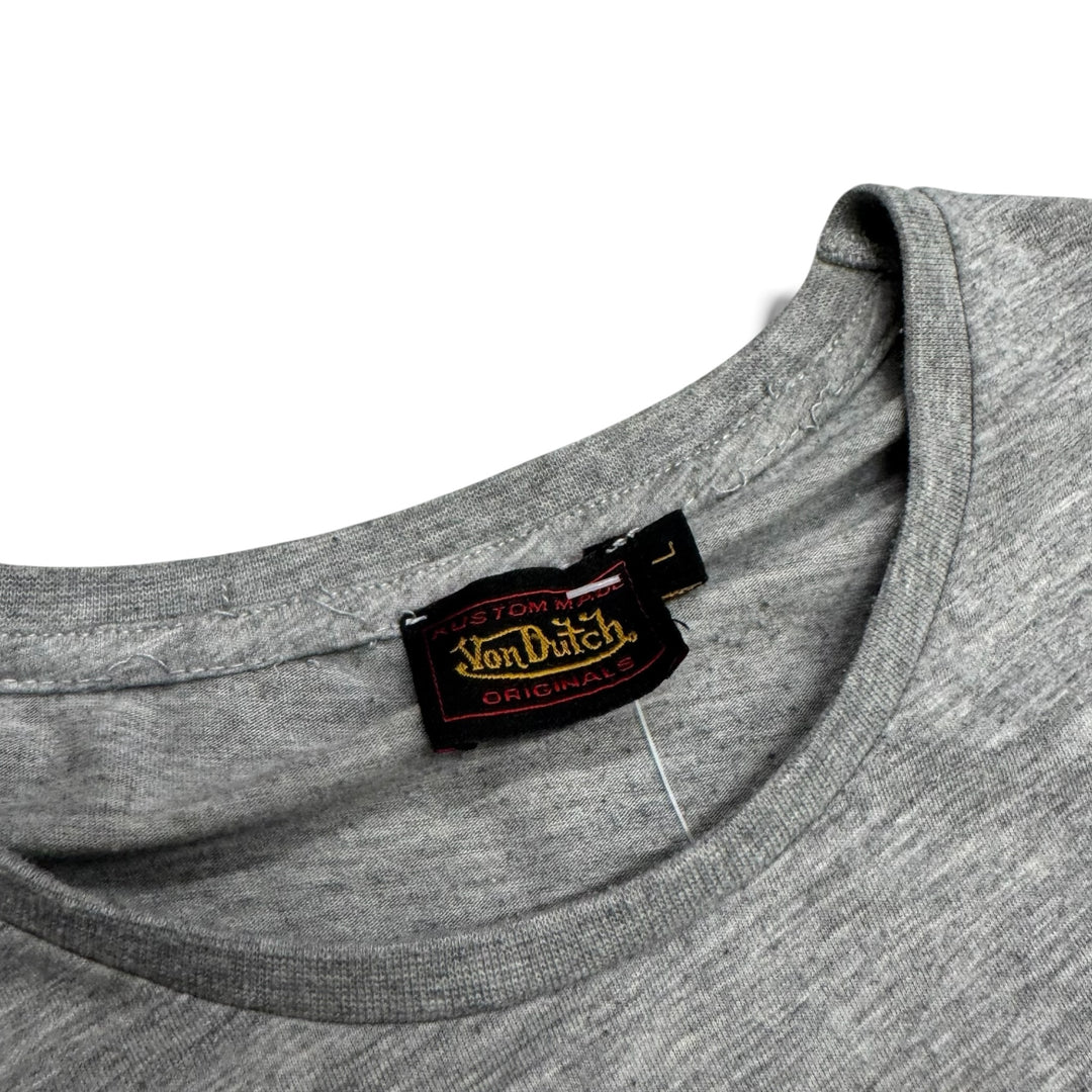 Vintage Von Dutch Grey Spell Out T-Shirt (Women's L)