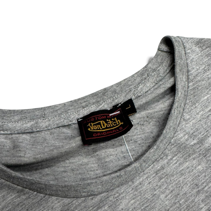 Vintage Von Dutch Grey Spell Out T-Shirt (Women's L)