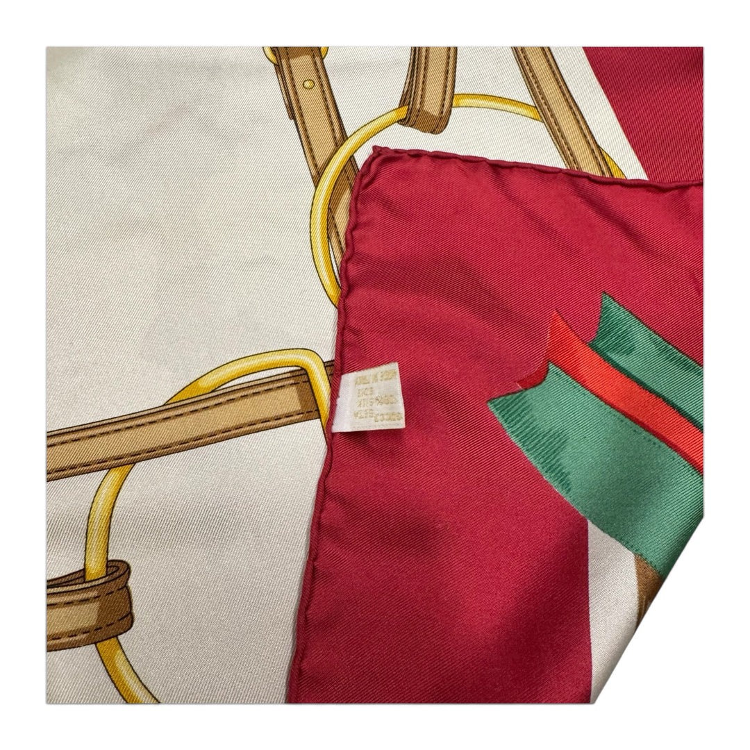Vintage Gucci Silk Scarf Beige & Red