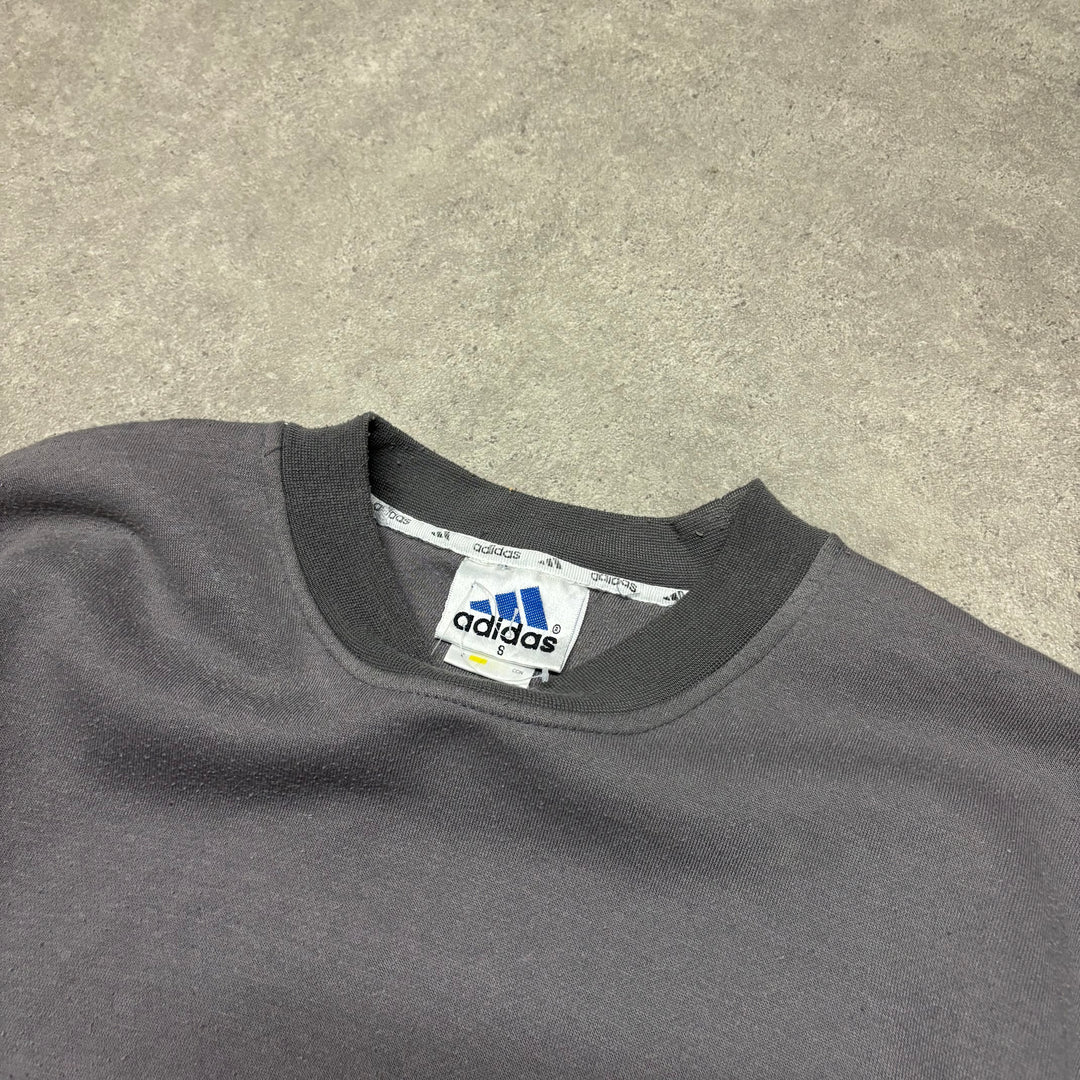 90's Vintage Adidas Grey Spell Out Sweatshirt (S)