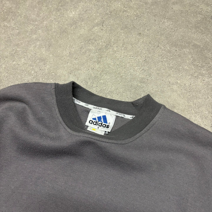 90's Vintage Adidas Grey Spell Out Sweatshirt (S)