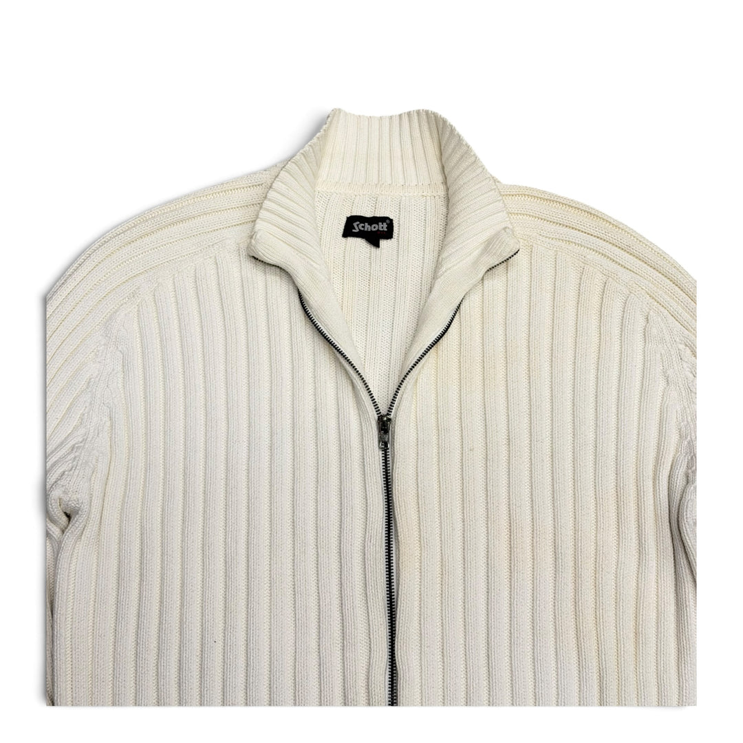 Vintage Schott Full Zip Up Knitted Jumper White (XL)