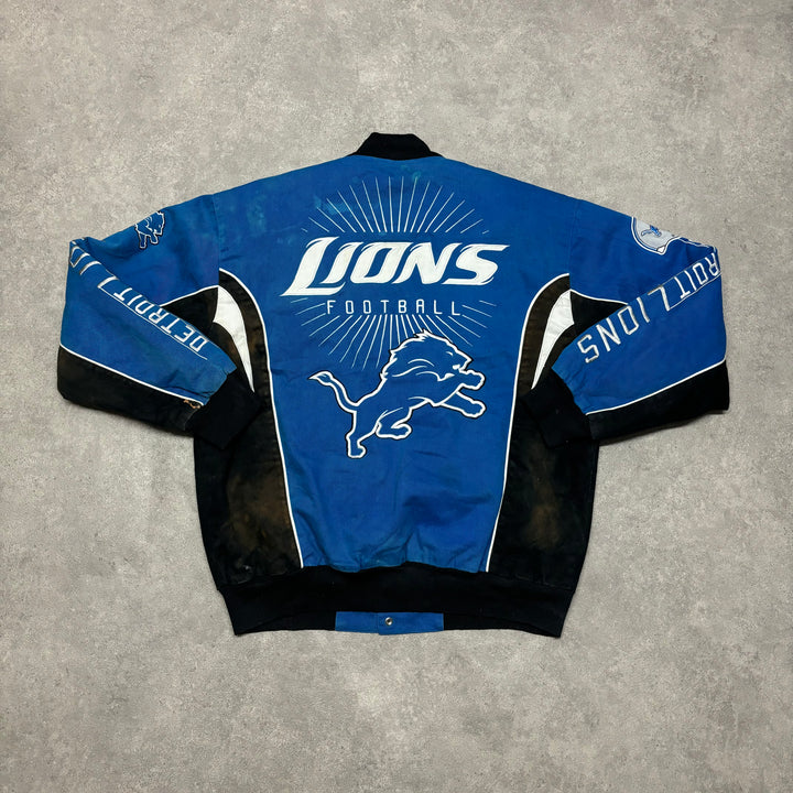 Vintage NFL Detroit Lions Blue Racing Jacket (XL)