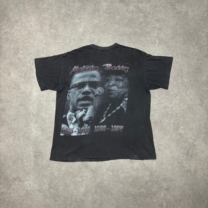 Rare Vintage Malcolm X & Betty Shabazz Washed Black Graphic T-Shirt (L)