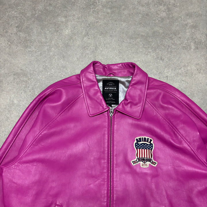 Avirex Pink Leather Varsity Jacket (XXL)