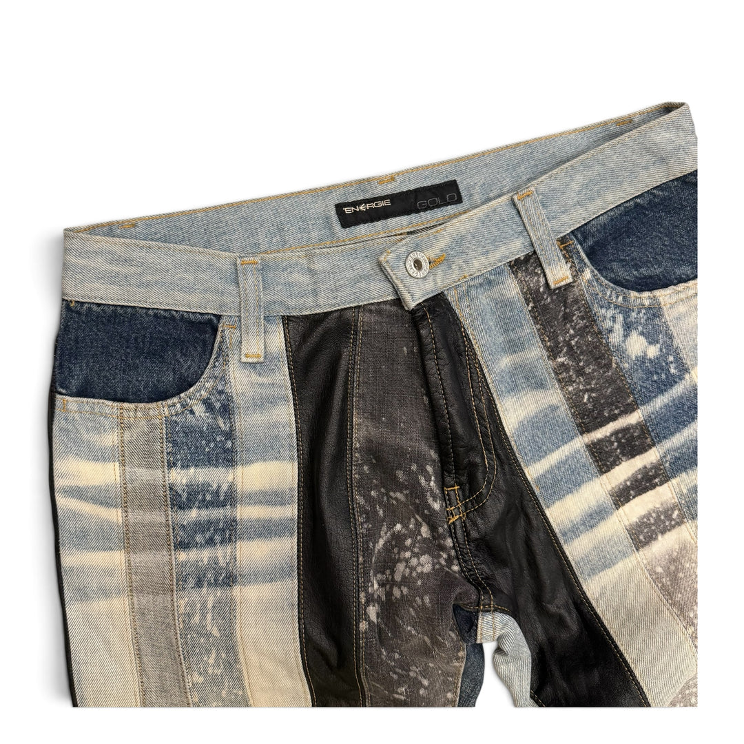 Vintage Energie Stripped Leather Detail Flare Jeans Blue (29)
