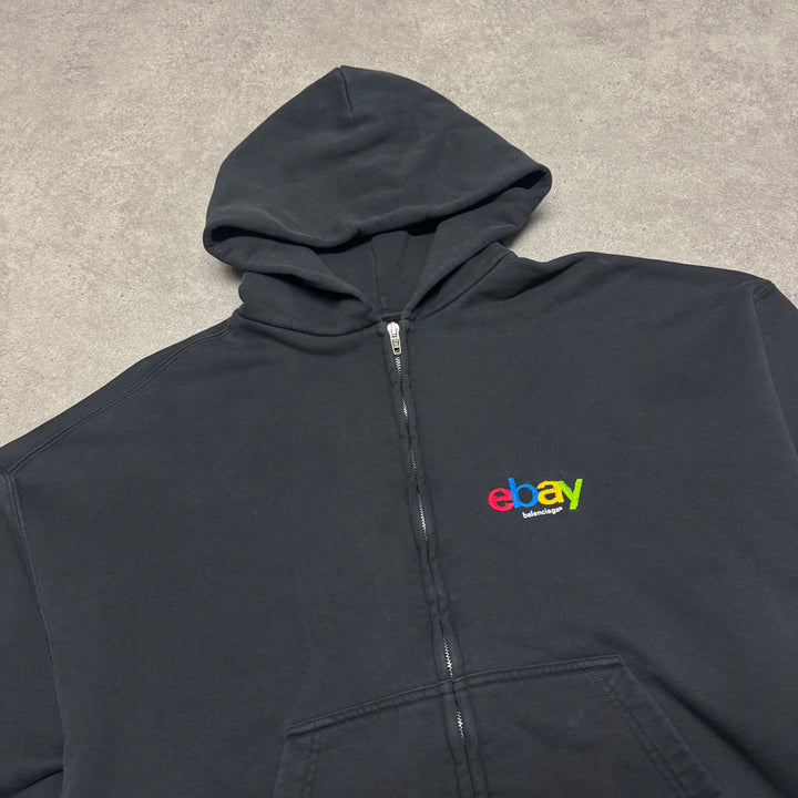 Balenciaga Ebay Black Zip Up Faded Black Hoodie (S)