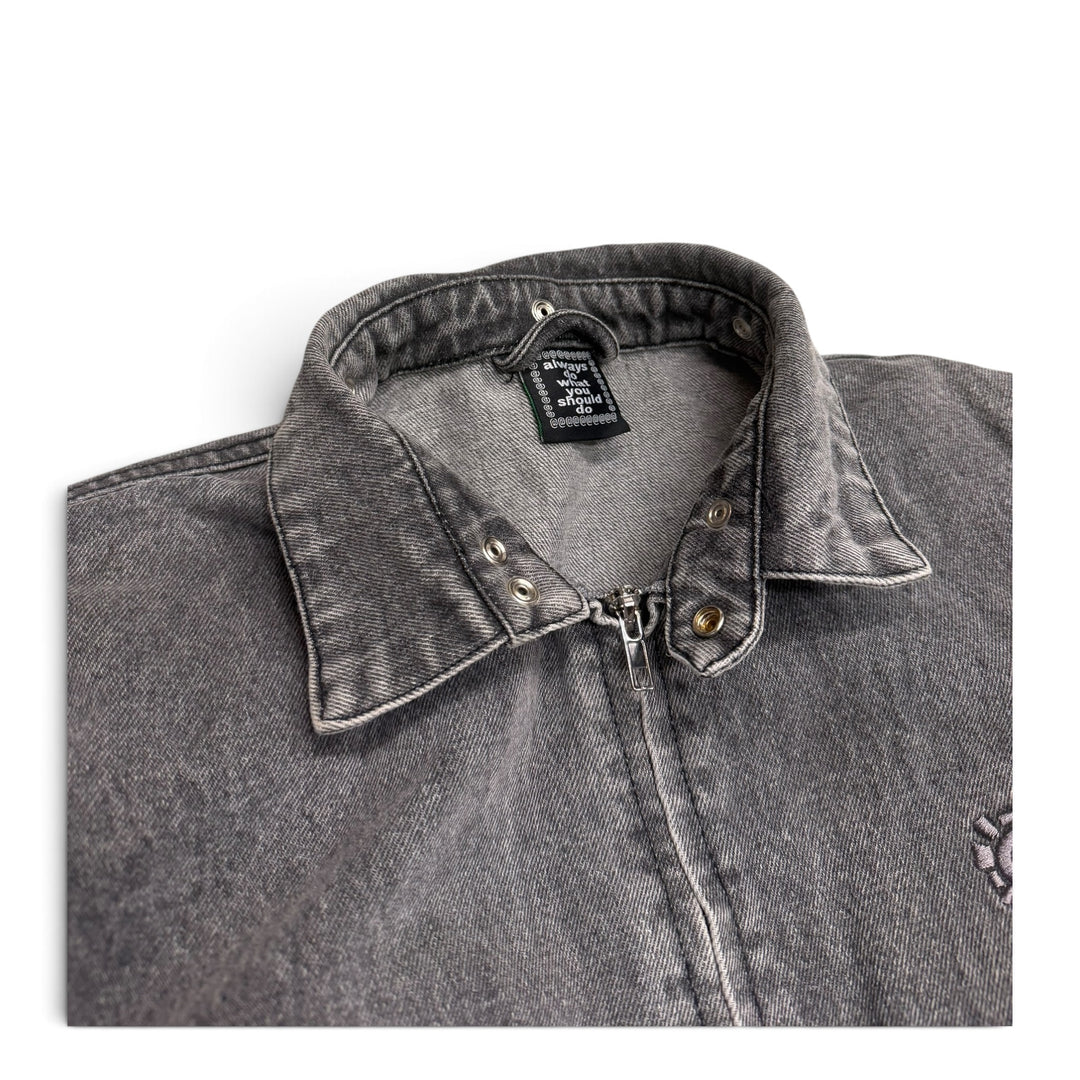 Always Do Washed Grey Denim Detachable Hooded Jacket (XL)
