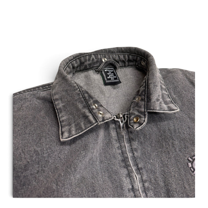 Always Do Washed Grey Denim Detachable Hooded Jacket (XL)