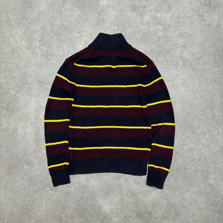 Vintage Polo Ralph Lauren Burgundy Striped Knitted Quarter Zip (S)