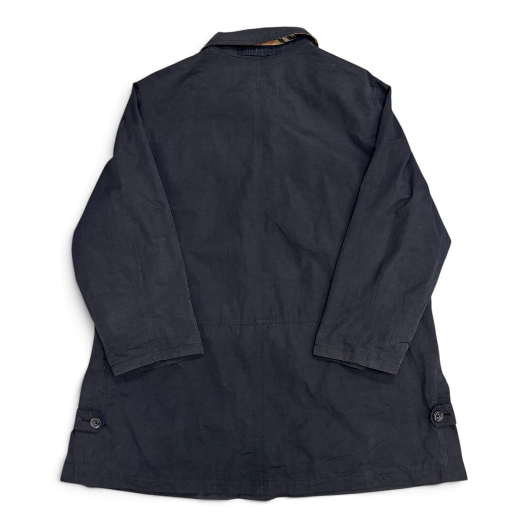 Vintage Burberry Navy Long Lightweight Over Coat (L)