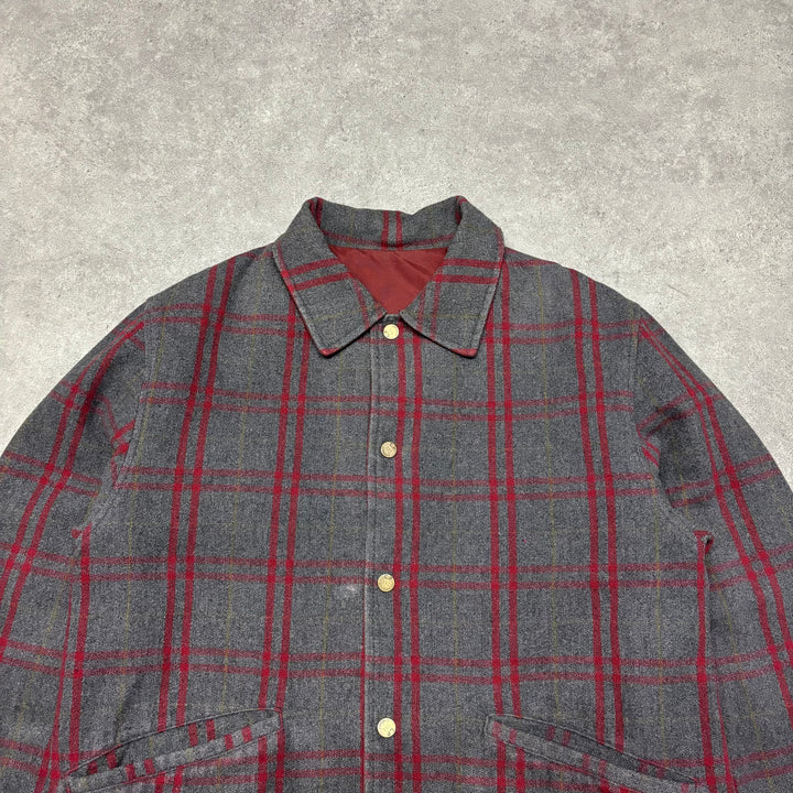 1980's Rare Vintage CP Company Reversible Red Checkered Heavy Wool Jacket (XL)