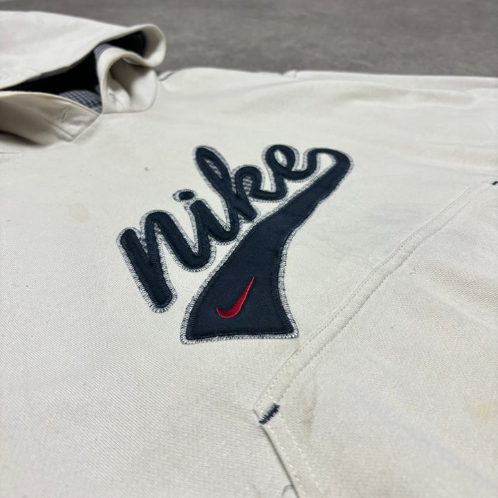 00's Vintage Nike Cream Spell Out Pullover Hoodie (M)