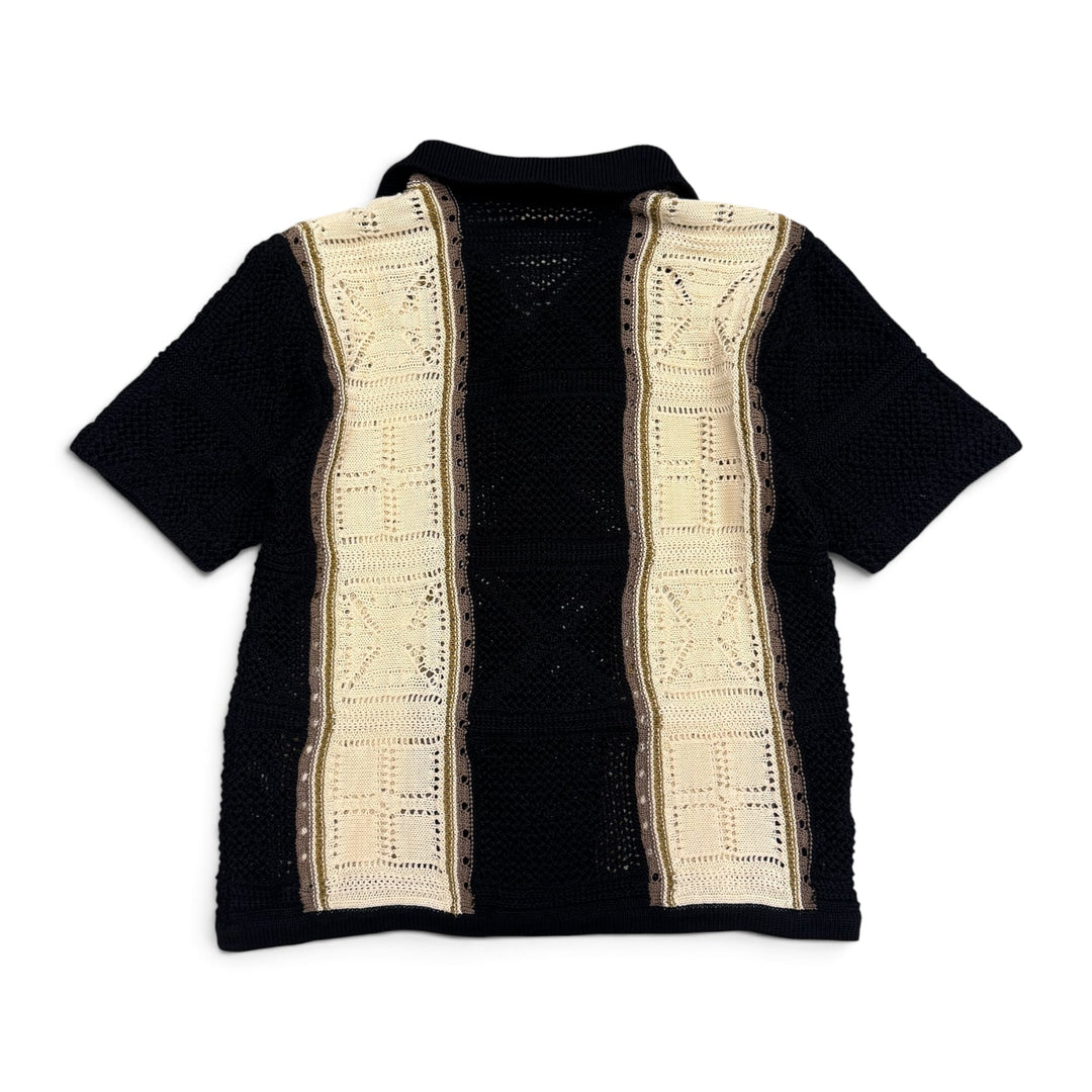 Kapital 12G Crochet Knit Tennessee Aloha Polo Shirt Black (S)