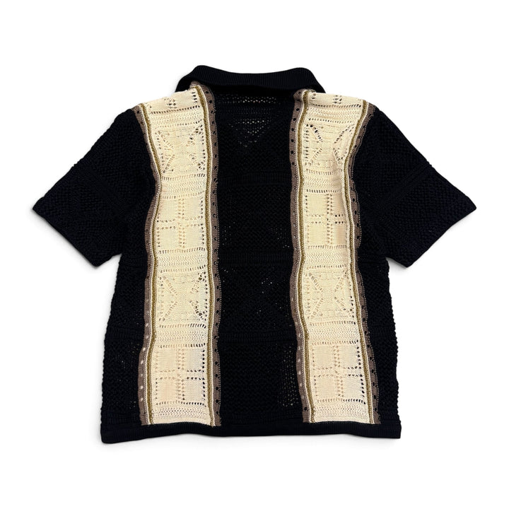 Kapital 12G Crochet Knit Tennessee Aloha Polo Shirt Black (S)