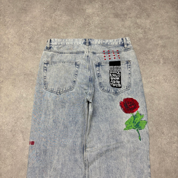 Ksubi Light Blue Denim Embroidered Jeans (36x32)