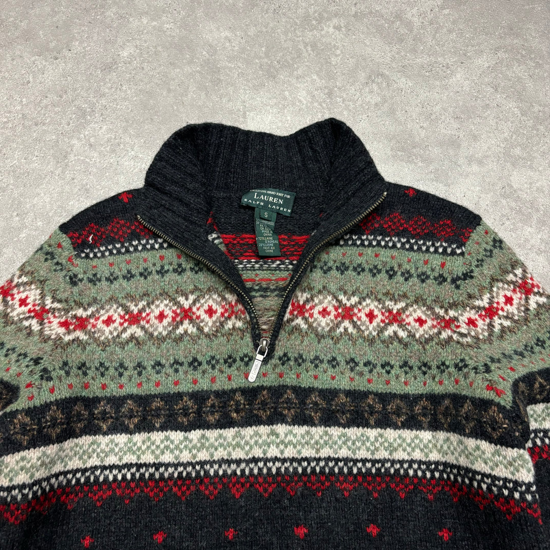 Vintage Lauren By Ralph Lauren Abstract Knitted Quarter Zip (M)