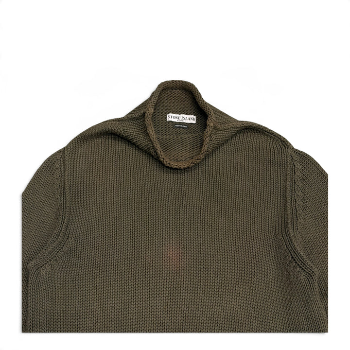 Vintage Stone Island Khaki Green Mock Neck Heavy Knitted Sweater (L)