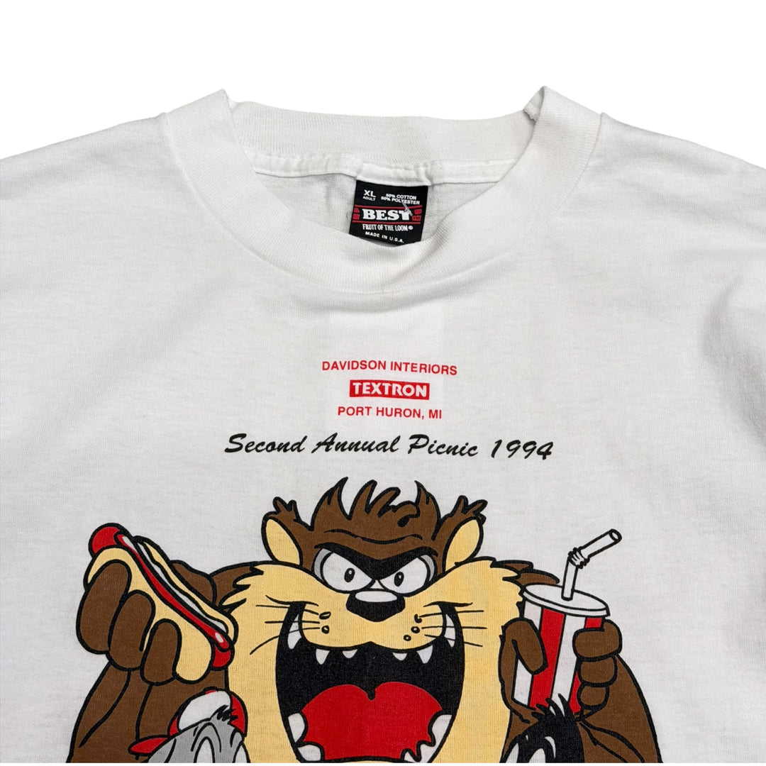 Vintage Looney Tunes Character Graphic T shirt White (XL)