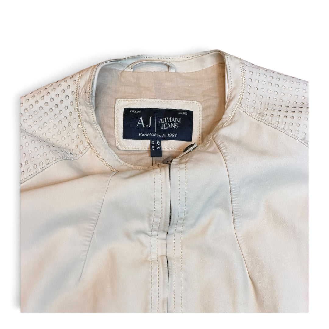Armani Jeans Beige Motorbike Style Leather Jacket (6)