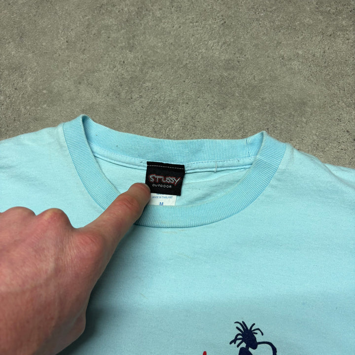 Vintage Stussy Outdoors Light Blue Graphic T-Shirt (XS)
