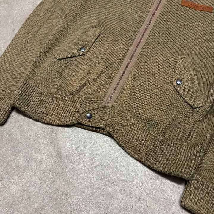 Vintage Polo Jeans Ralph Lauren Khaki Zip Up Knitted Jumper (L)