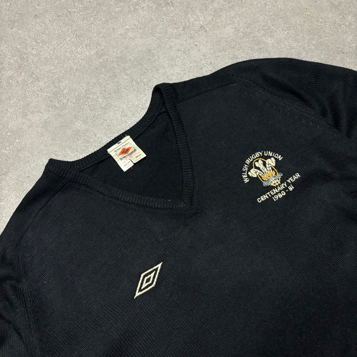 1980/81 Vintage Umbro Wales Rugby Black Knitted Sweater (S)