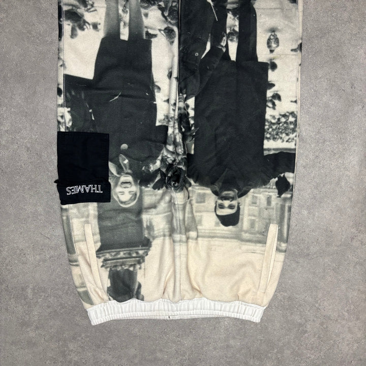 Thames Biege graphic Print Fleece Tracksuit Bottoms (XL)