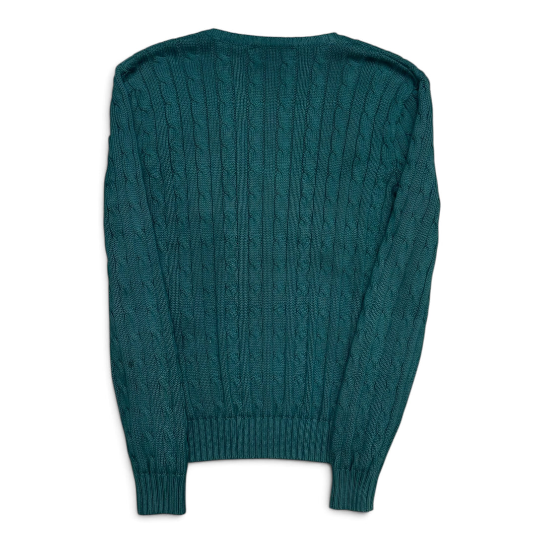 Vintage Polo Ralph Lauren Cable Knitted V Neck Green Sweater (M)