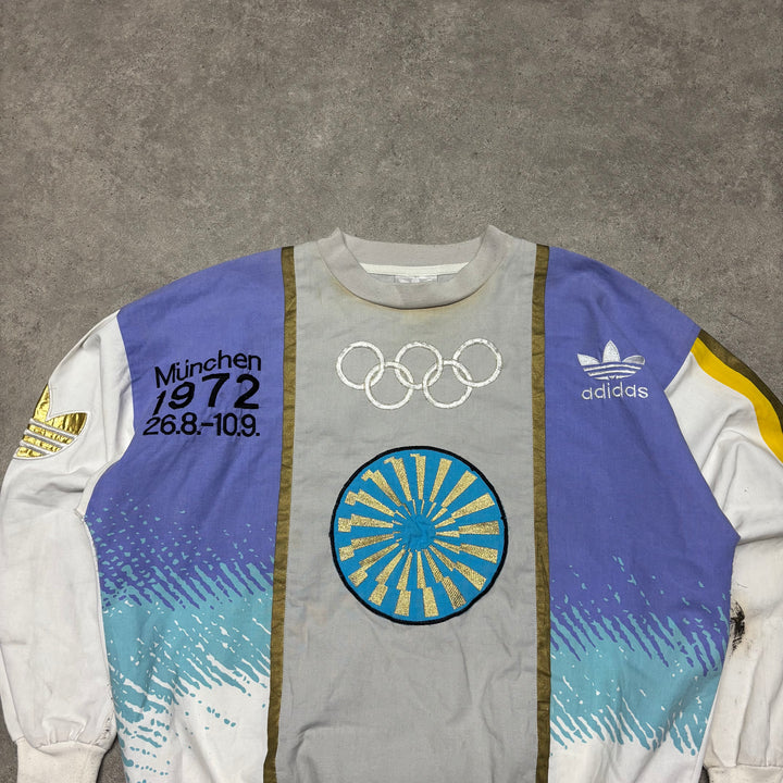 90's Vintage Adidas Olympic Purple & White München Sweatshirt (L)