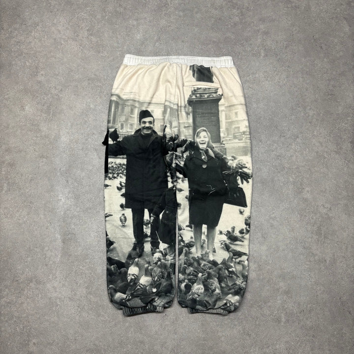 Thames Biege graphic Print Fleece Tracksuit Bottoms (XL)