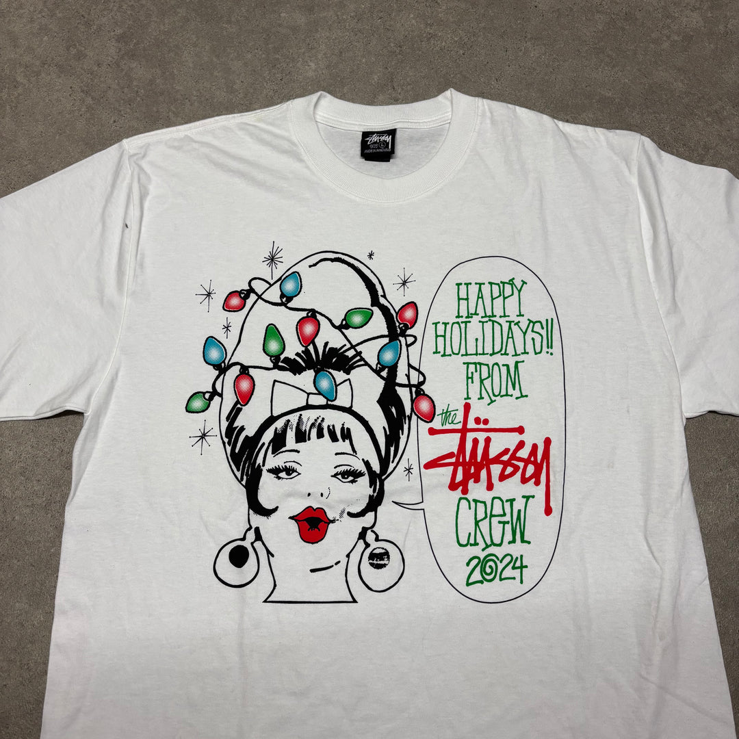 Stussy Happy Holidays White Graphic T-Shirt (L)