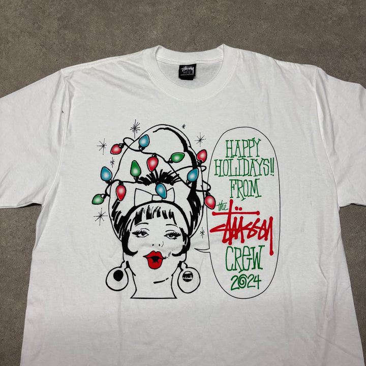 Stussy Happy Holidays White Graphic T-Shirt (L)