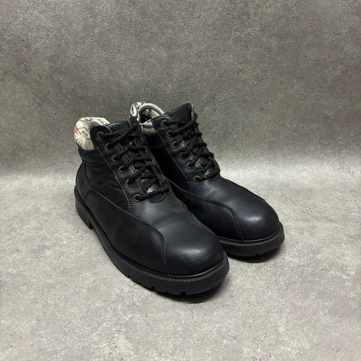 90's Vintage Burberry Black Leather Ankle Boots (UK10)