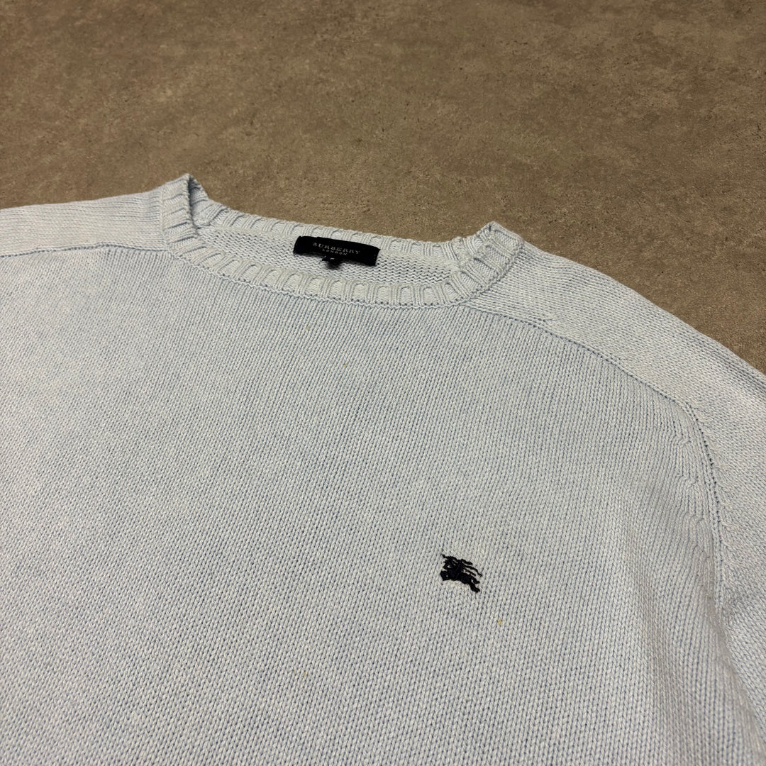 Vintage Burberry Baby Blue Heavy Knitted Sweater (XL)