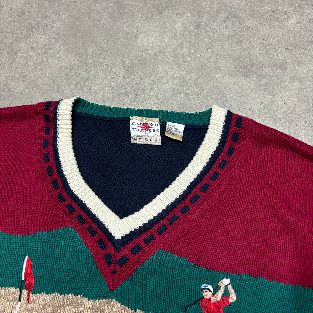 Vintage Cotton Traders Green Golf Knitted Sweater (XL)