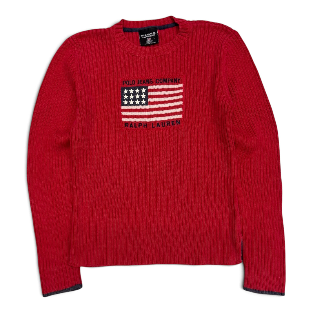 Vintage Polo Ralph Lauren Red Big Flag Knitted Jumper (M)