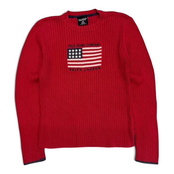 Vintage Polo Ralph Lauren Red Big Flag Knitted Jumper (M)