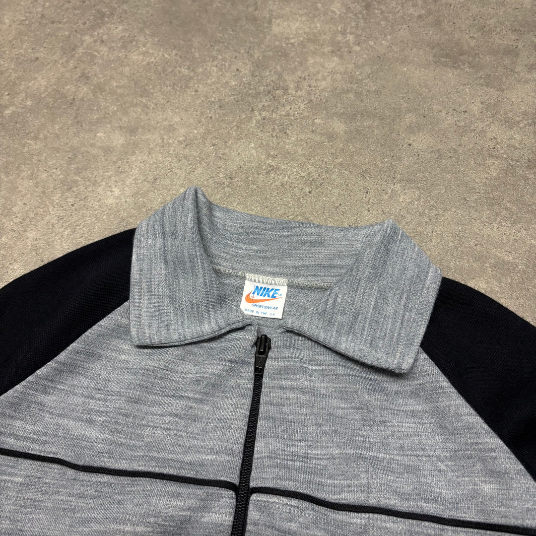 Late 70's Nike Made In Uk Grey Full Zip Collared Sweatshirt (M)
