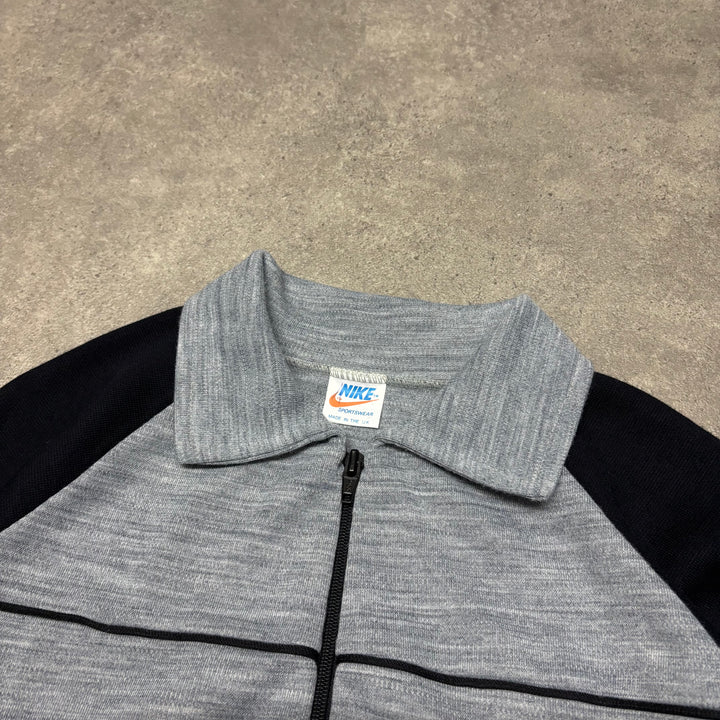 Late 70's Nike Made In Uk Grey Full Zip Collared Sweatshirt (M)