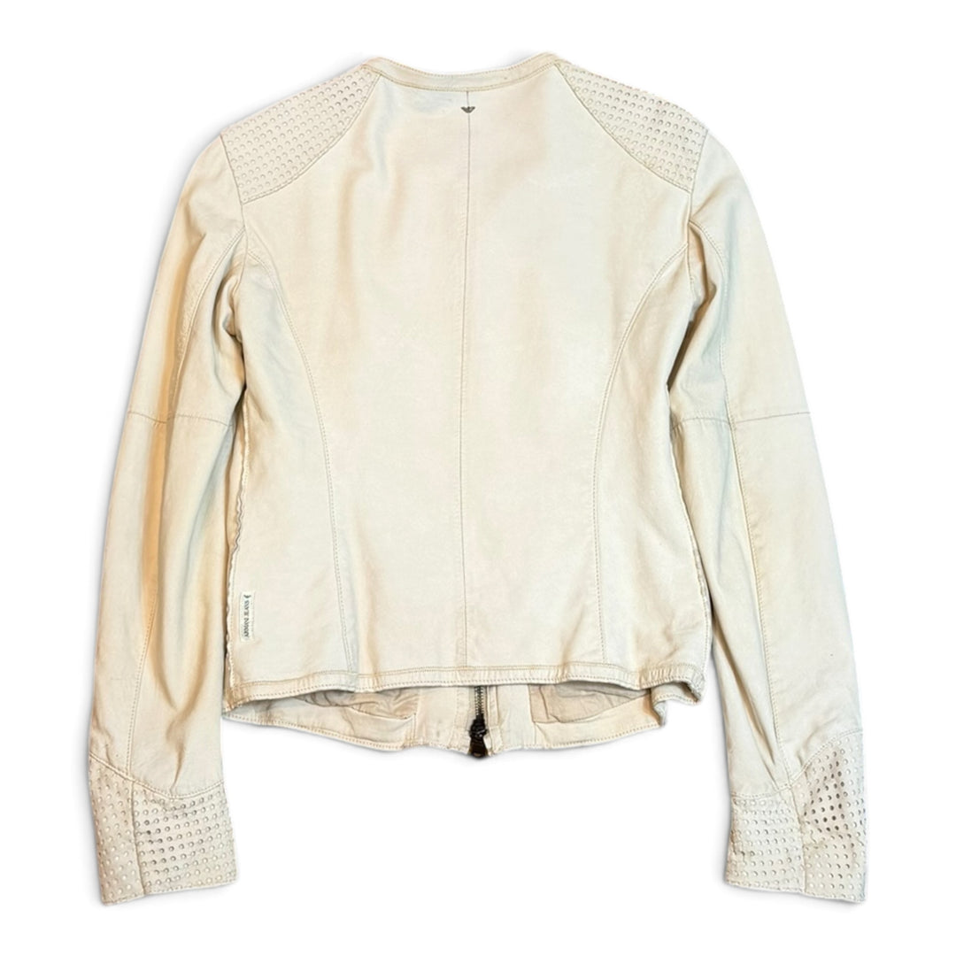 Armani Jeans Beige Motorbike Style Leather Jacket (6)